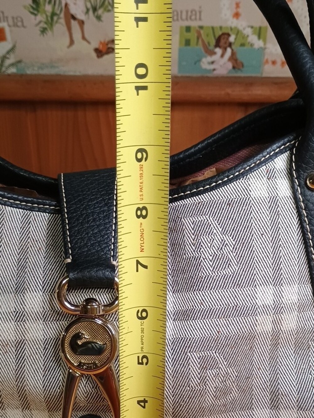 Dooney & Bourke Gray Plaid Satchel with Navy Leather Trim and Matching Wallet - Picture 3 of 13